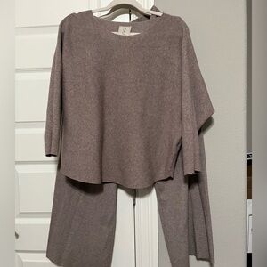 Elegant Taupe Knit Top and Wide leg Pant Set